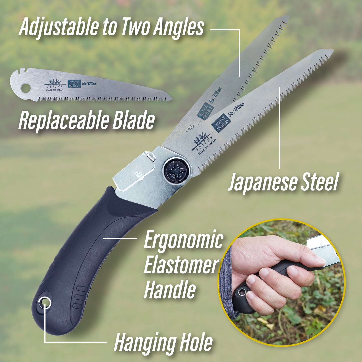 SUIZAN Japanese Folding Saw 4.7" (120mm) Versatile for Wood