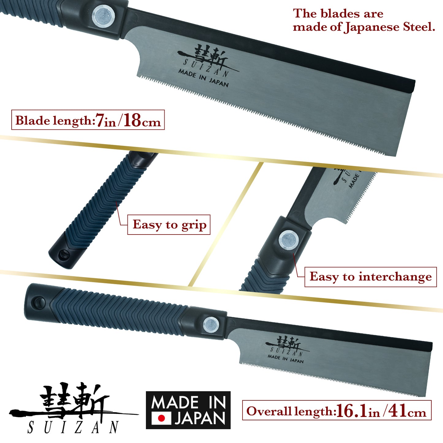 SUIZAN Japanese Dozuki Dovetail Hand Saw 7 Inch, Japanese Dovetail Hand Saw for Cross-cut, Rip-cut, Slant Cutting