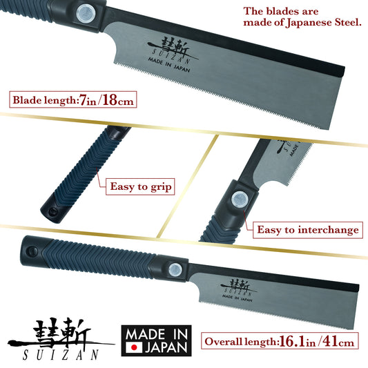 SUIZAN Japanese Dozuki Dovetail Hand Saw 7 Inch (180mm), Japanese Dovetail Hand Saw for Cross-cut, Rip-cut and Angle Cut