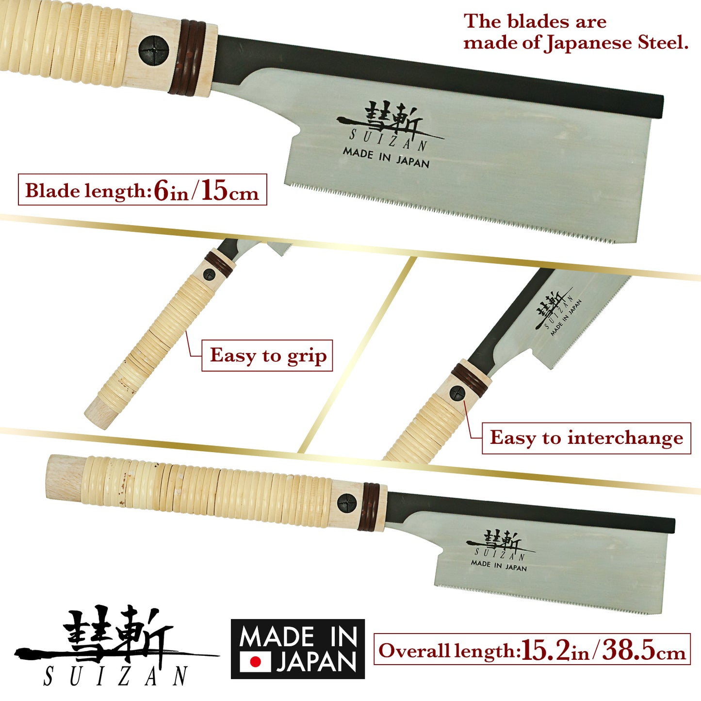 SUIZAN Japanese Hand Saw 6 Inch Dozuki Dovetail Pull Saw for Woodworking