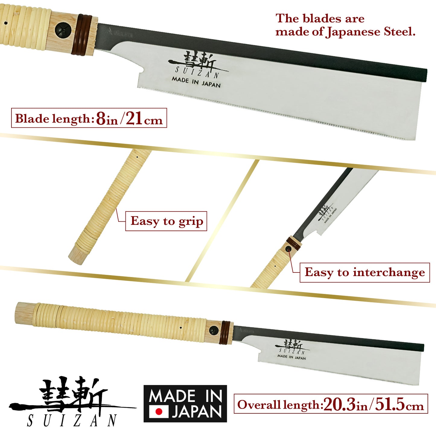 SUIZAN Japanse Handzaag 8 Inch Dozuki Zwaluwstaart 0.2mm Blade Pull Saw voor Kumiko en Shoji